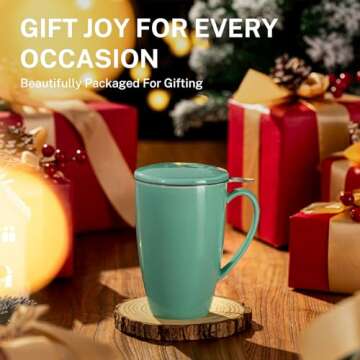 Sweese Tea Cup with Infuser and Lid, Microwave Safe Tea Mug with Handle - 15oz Porcelain Cup for Tea Warm and Hot Water - Quality Tea Infuser Cup for Tea Drinker