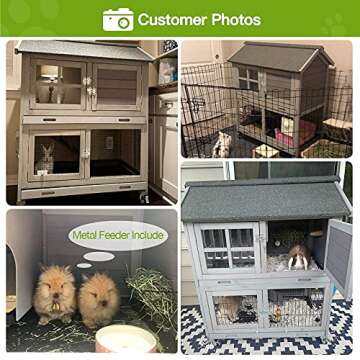 Rabbit Hutch Indoor Outdoor Bunny Cage Rabbit House with Movable Wire Netting, Guinea Pig Habitat On...