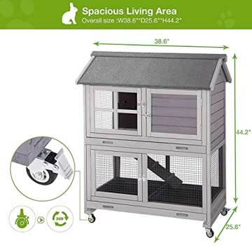 Rabbit Hutch Indoor Outdoor Bunny Cage Rabbit House with Movable Wire Netting, Guinea Pig Habitat On Wheels,Pull Out Leak Proof Tray L38.6 x D25.6 x H44.2