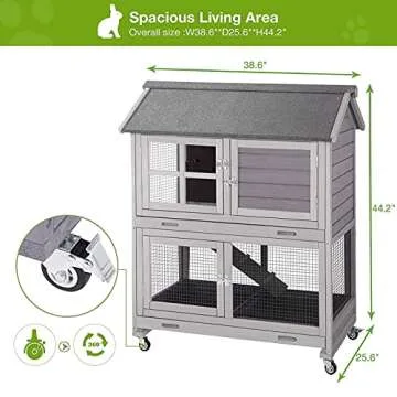 Rabbit Hutch Indoor Outdoor Bunny Cage Rabbit House with Movable Wire Netting, Guinea Pig Habitat On Wheels,Pull Out Leak Proof Tray L38.6 x D25.6 x H44.2