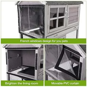 Rabbit Hutch Indoor Outdoor Bunny Cage Rabbit House with Movable Wire Netting, Guinea Pig Habitat On Wheels,Pull Out Leak Proof Tray L38.6 x D25.6 x H44.2