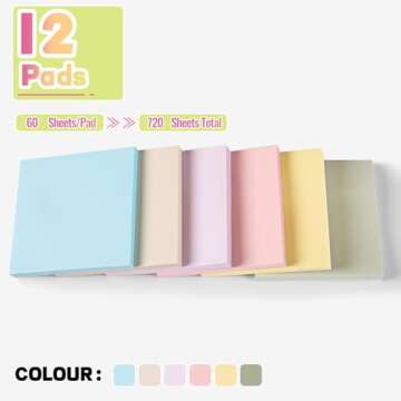 YEECOK Sticky Notes 3x3 in, 12 Pads, Morandi Colors Self-Stick Note Pads, Sticky Pads Aesthetic, Sup...