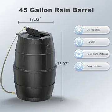 EJWOX 45 Gallon BPA Free Rain Barrel with Spigot & Hose