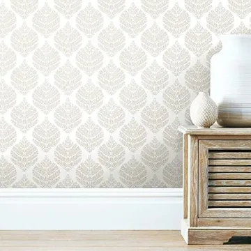 RoomMates Hygge Fern Damask Taupe Easy Peel and Stick Wallpaper