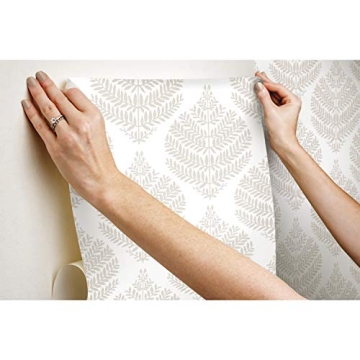 RoomMates Hygge Fern Damask Taupe Easy Peel and Stick Wallpaper