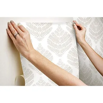 RoomMates Hygge Fern Damask Taupe Easy Peel and Stick Wallpaper