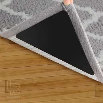 Ledgebay Rug Pad Grippers for Area Rugs - Multi Pack Reusable, No Skid, Washable, Anti-Slip, Rug Pad Gripper for Hardwood Floors and Tile with Double-Sided, Self Adhesive to Keep Area Rugs Flat (16)