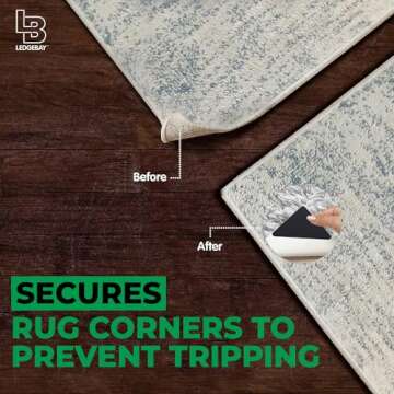 Ledgebay Rug Pad Grippers for Area Rugs - Multi Pack Reusable, No Skid, Washable, Anti-Slip, Rug Pad Gripper for Hardwood Floors and Tile with Double-Sided, Self Adhesive to Keep Area Rugs Flat (16)