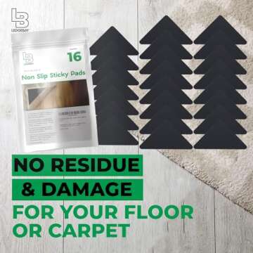 Ledgebay Rug Pad Grippers for Area Rugs - Multi Pack Reusable, No Skid, Washable, Anti-Slip, Rug Pad Gripper for Hardwood Floors and Tile with Double-Sided, Self Adhesive to Keep Area Rugs Flat (16)