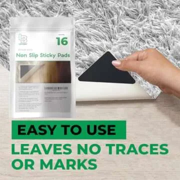 Ledgebay Rug Pad Grippers for Area Rugs - Multi Pack Reusable, No Skid, Washable, Anti-Slip, Rug Pad Gripper for Hardwood Floors and Tile with Double-Sided, Self Adhesive to Keep Area Rugs Flat (16)