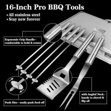 GRILLART BBQ Grill Utensil Tools Set Reinforced BBQ Tongs 19-Piece Stainless-Steel Barbecue Grilling...