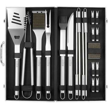 GRILLART BBQ Grill Utensil Tools Set Reinforced BBQ Tongs 19-Piece Stainless-Steel Barbecue Grilling Accessories w/Aluminum Storage Case -Complete Outdoor Grill Kit for Dad, Birthday Gift for Man Dad