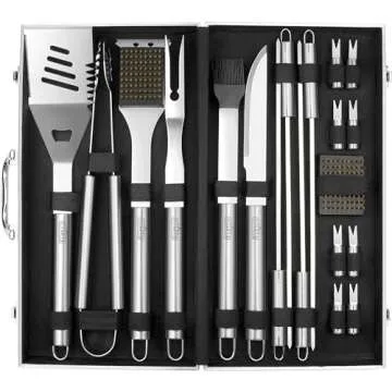 GRILLART BBQ Grill Utensil Tools Set Reinforced BBQ Tongs 19-Piece Stainless-Steel Barbecue Grilling Accessories w/Aluminum Storage Case -Complete Outdoor Grill Kit for Dad, Birthday Gift for Man Dad
