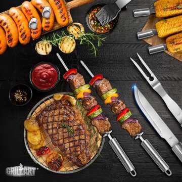 GRILLART BBQ Grill Utensil Tools Set Reinforced BBQ Tongs 19-Piece Stainless-Steel Barbecue Grilling Accessories w/Aluminum Storage Case -Complete Outdoor Grill Kit for Dad, Birthday Gift for Man Dad
