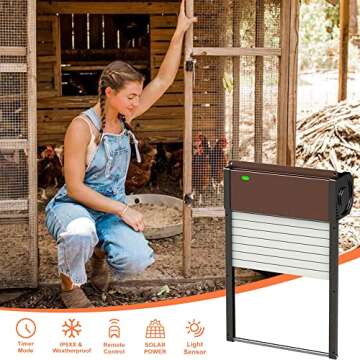 Automatic Chicken Coop Door Solar Powered - Opener Aluminum Auto Chicken Doors with Light Sensor, Ti...