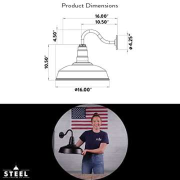 Steel Lighting Co. Gardena Barn Light | Outdoor Wall Mounted | 16" Dome | 11" Gooseneck | Farmhouse ...