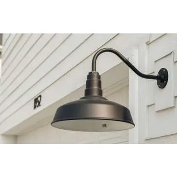 Steel Lighting Co. Gardena Barn Light | Outdoor Wall Mounted | 16" Dome | 11" Gooseneck | Farmhouse Light Made in America | Black Exterior/White Interior
