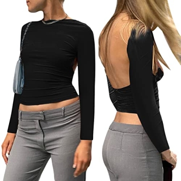 Stylish Y2K Backless Long Sleeve Crop Top - Comfortable & Fashionable