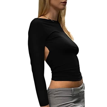 Y2K Backless Long Sleeve Crop Top - Fashionable & Comfortable