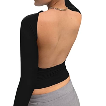 Y2K Backless Long Sleeve Crop Top - Fashionable & Comfortable