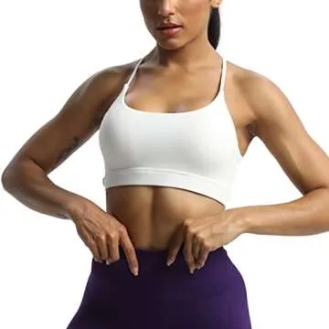 Aoxjox Women's Workout Sports Bras Fitness Julie Crossback Thin Straps Padded Low Impact Bra Yoga Crop Tank Top (White, X-Large)