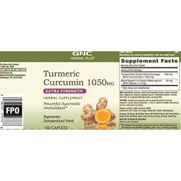 GNC Herbal Plus Turmeric Curcumin 1000mg Extra Strength, 120 Caplets, Provides Antioxidant Support