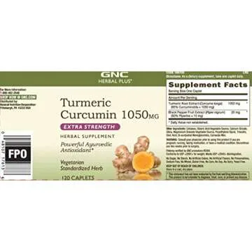 GNC Herbal Plus Turmeric Curcumin 1000mg Extra Strength, 120 Caplets, Provides Antioxidant Support