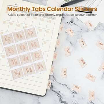 NEWEST 48 Pieces Monthly Tabs, Adhesive Month Tabs for Planner Pink Monthly Calendar Stickers Monthl...