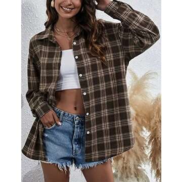Bozanly Flannel Buffalo Plaid Shirts for Women Oversized Button Down Shacket Blouse Tops