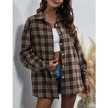 Bozanly Oversized Flannel Buffalo Plaid Shirt - Women