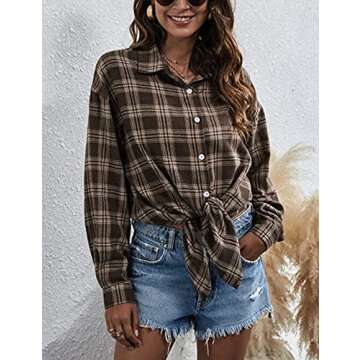 Bozanly Oversized Flannel Buffalo Plaid Shirt - Women
