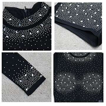 Ekaliy Women's Sequin Rhinestone Bodycon Club Jumpsuit Mesh Short Jumpsuit Long Sleeve See Through Romper Clubwear Black L