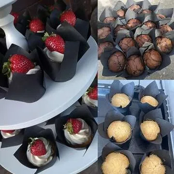 150 Pieces Tulip Cupcake Muffin Liners Paper Baking Cups Greaseproof Cupcake Wrappers for Birthday Wedding Party Baby Showers Catering Restaurants(Black)