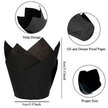 150 Pieces Tulip Cupcake Muffin Liners Paper Baking Cups Greaseproof Cupcake Wrappers for Birthday Wedding Party Baby Showers Catering Restaurants(Black)