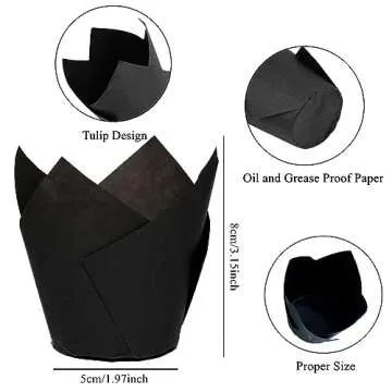 150 Pieces Tulip Cupcake Muffin Liners Paper Baking Cups Greaseproof Cupcake Wrappers for Birthday Wedding Party Baby Showers Catering Restaurants(Black)
