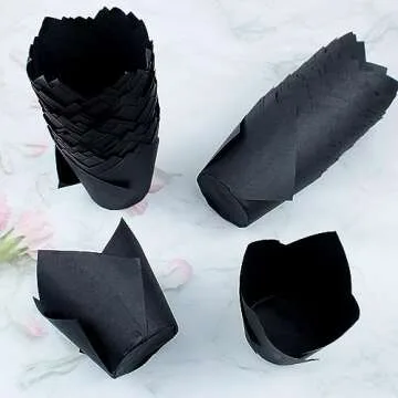 150 Pieces Tulip Cupcake Muffin Liners Paper Baking Cups Greaseproof Cupcake Wrappers for Birthday Wedding Party Baby Showers Catering Restaurants(Black)
