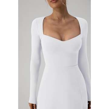 QINSEN Women's Long Sleeve Sweetheart Neckline Mini Dress High Waist Party Club Outfit White (May See Through) S