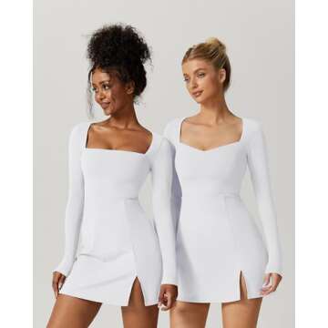 QINSEN Women's Long Sleeve Sweetheart Neckline Mini Dress High Waist Party Club Outfit White (May See Through) S