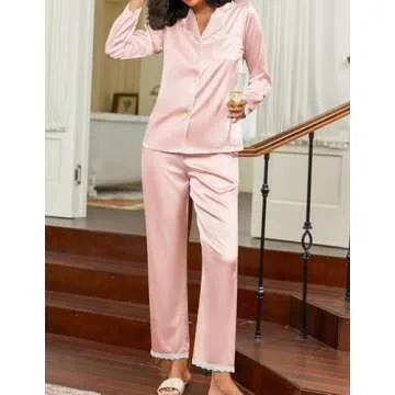 Ekouaer Satin Pajamas Soft Silk Loungewear for Women
