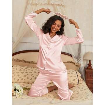 Ekouaer Satin Pajamas Soft Silk Loungewear for Women