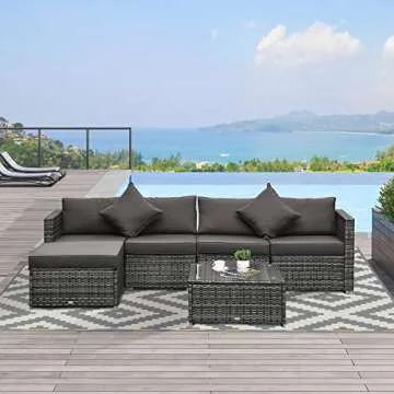 Outsunny 6 Piece Patio Furniture Set Outdoor Wicker Conversation Set All Weather PE Rattan Sectional...