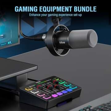 FIFINE Gaming Audio Mixer and XLR/USB Dynamic Microphone Bundle, Streaming 4-Channel RGB Mixer with ...