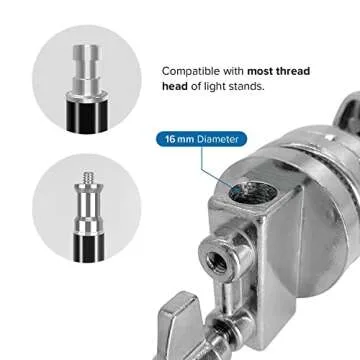 LimoStudio Heavy Duty Grip Head for Light Stand Tripod, Multi Functional Chrome, Extension Boom Arm, Swivel Head Clamp Backet Adapter, Reflector Holder for Photo Lighting Equipment, AGG1717