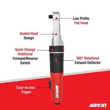 AIRCAT Pneumatic Tools 809-SH: Sealed Flat Head Ratchet 350 RPM, 60 ft-lbs Maximum Torque - 3/8-Inch