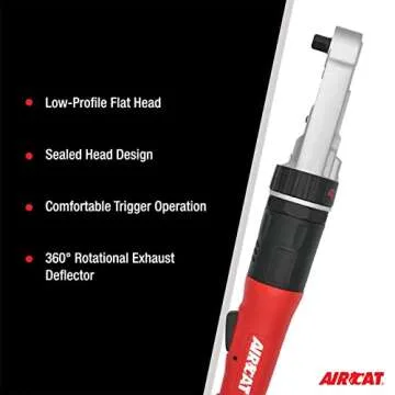 AIRCAT Pneumatic Tools 809-SH: Sealed Flat Head Ratchet 350 RPM, 60 ft-lbs Maximum Torque - 3/8-Inch