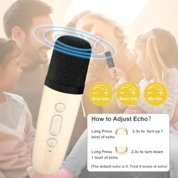YLL Mini Karaoke Machine with 2 Wireless Microphones for Kids Adults, Portable Bluetooth Speaker Gift for Girls Toys 4, 5, 6, 7, 8, 10, 12+ Years Old Teens Birthday(Beige)