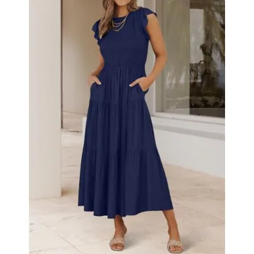 ZESICA Women's Flutter Summer Midi Dress in Royal Blue