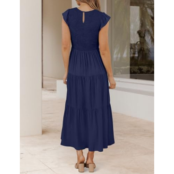 ZESICA Women's Flutter Summer Midi Dress in Royal Blue