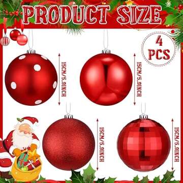 Tigeen 4 Pcs 5.91 Inch Large Christmas Ball Ornaments Extra Large Christmas Hanging Ornaments 150mm ...