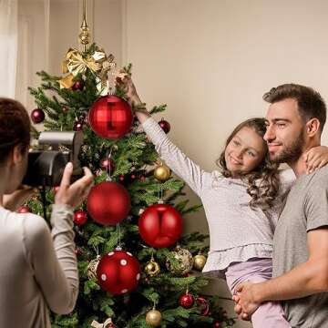 Tigeen 4 Pcs 5.91 Inch Large Christmas Ball Ornaments Extra Large Christmas Hanging Ornaments 150mm Glitter Winter Vintage Mercury Balls for Xmas Tree Party Decoration(Fresh Style)